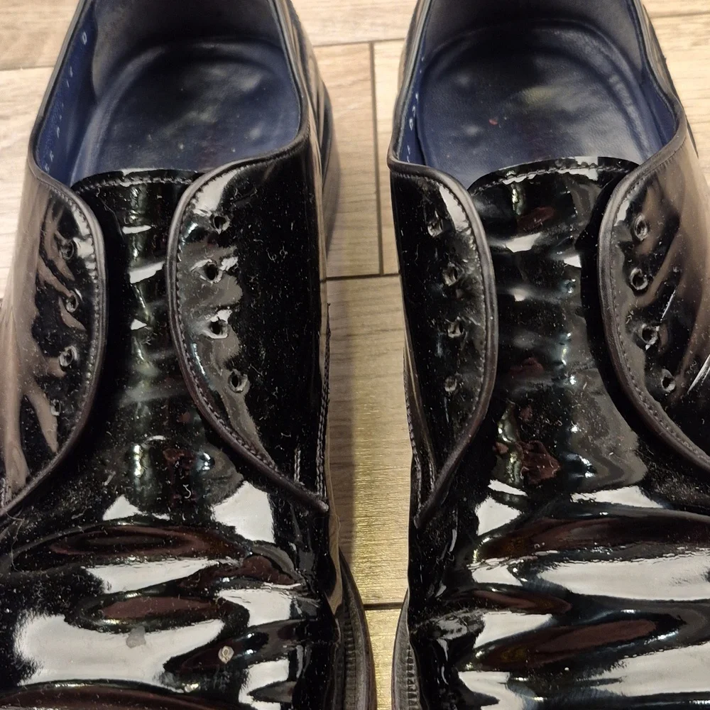 SALVATORE FERRAGAMO Tux Black Patent‎ Leather Sz 12 D Oxfords Mens Dress Shoes